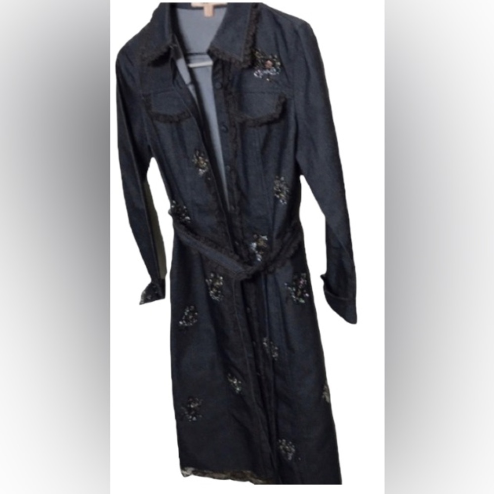 MOISELLE BEADS EMBELLISHED DENIM DRESS/ LACE TRIM